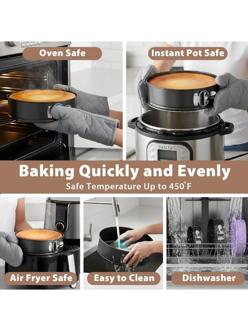Leakproof Springform Pan Set of 3 - Nonstick Cheesecake Pans with Silicone